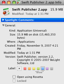 Info pane in Finder.