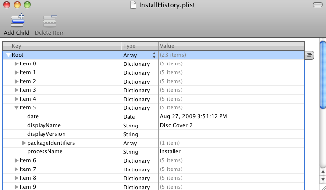 Install history contents