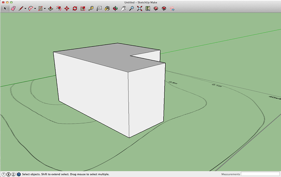 The house outline creates a 3D block.